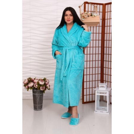 Халат женский длинный шаль "ХВ-001" велсофт (соты, цвет мятный)