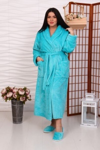 Халат женский длинный шаль "ХВ-001" велсофт (соты, цвет мятный)