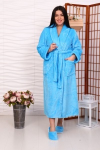 Халат женский длинный шаль "ХВ-001" велсофт (соты, цвет бирюзовый)