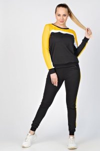 Костюм спортивный женский "К 063" футер с лайкрой (цвет черный, желтый)