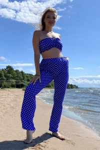 Пижама женская "ПЖ 015" кулирка (горошек, цвет синий)