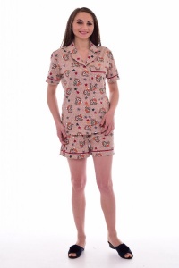 Пижама женская "1-178г" кулирка (енот, цвет бежевый)