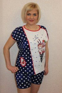 Пижама женская "П939.1" кулирка (принт, цвет белый, синий)