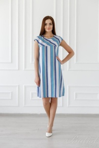 Платье женское "Нонна" лен (цвет голубой, синий)