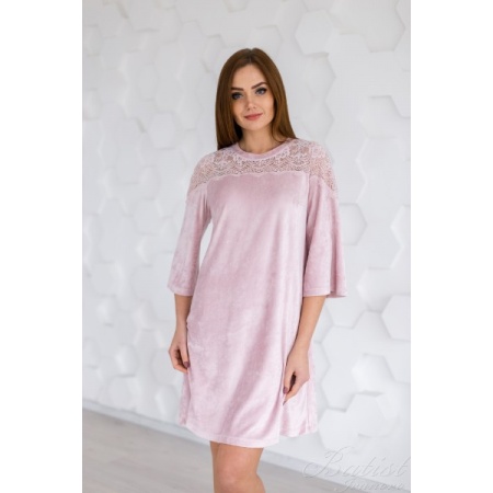 Платье женское "Эмилия" велюр, кружево (цвет розовый)