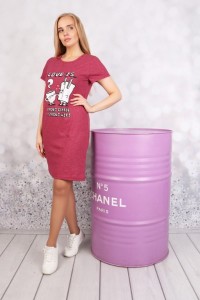 Платье домашнее женское "М670" кулирка (принт "Love is...", цвет малиновый)