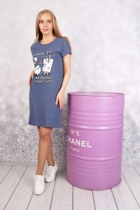 Платье домашнее женское "М670" кулирка (принт "Love is...", цвет синий)