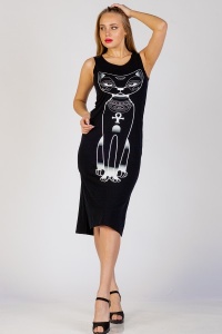 Платье-туника женское "П 275" кулирка (кошка, цвет черный)