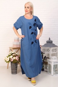 Платье женское "3481" лен (цвет индиго)