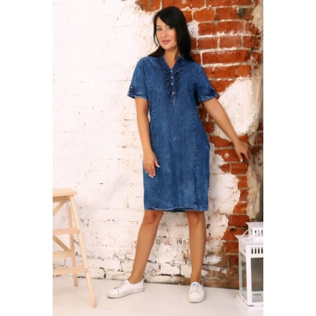 Платье женское "6879" джинса (цвет синий)