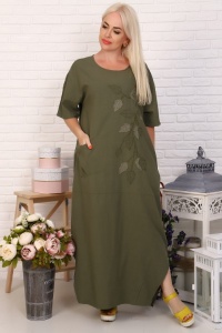 Платье женское "3481" лен (цвет хаки)