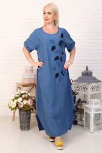 Платье женское "3481" лен (цвет индиго)