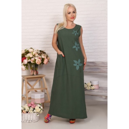 Платье женское "3495" лен (цвет зеленый)