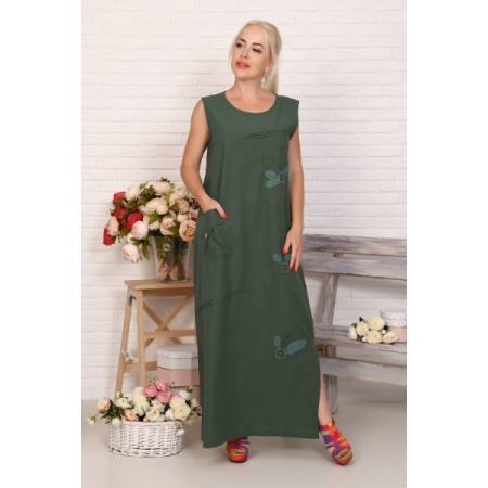 Платье женское "3491" лен (цвет зеленый)