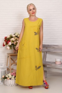 Платье женское "3492" лен (цвет горчичный)