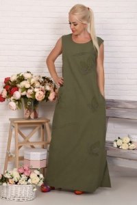 Платье женское "3491" лен (цвет хаки)