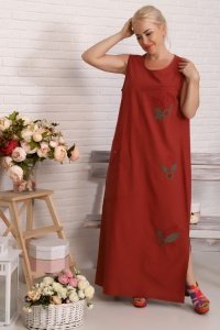 Платье женское "3491" лен (цвет кирпичный)
