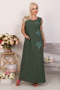 Платье женское "3495" лен (цвет зеленый)