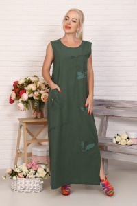 Платье женское "3491" лен (цвет зеленый)
