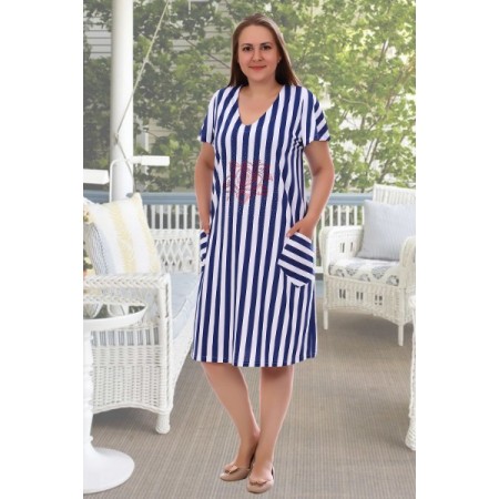 Платье женское "2295" кулирка (полосы, цвет синий, белый)