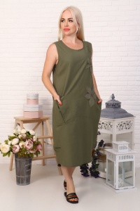 Платье женское "3486" лен (цвет хаки)