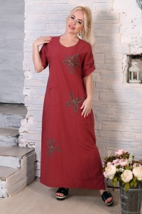 Платье женское "3477" лен (цвет кирпичный)