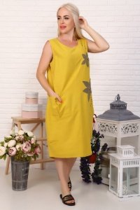 Платье женское "3486" лен (цвет горчичный)