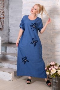 Платье женское "3477" лен (цвет индиго)