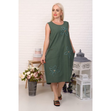 Платье женское "3487" лен (цвет зеленый)