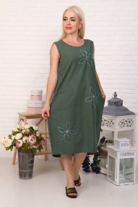 Платье женское "3487" лен (цвет зеленый)