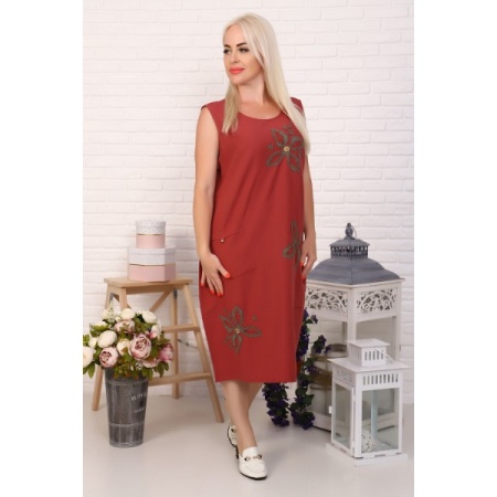 Платье женское "3487" лен (цвет кирпичный)