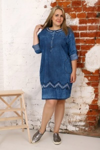 Платье женское "6877" джинса (цвет синий)