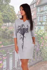 Платье женское "Миледи" футер двухнитка с лайкрой (цвет серый меланж)