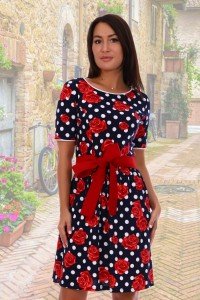 Платье женское "5503" кулирка (цвет синий, красный)