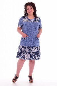 Платье женское "4-40д" кулирка (цветы, цвет голубой)