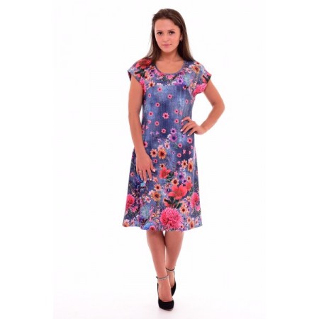 Платье женское "4-44а" масло (цветы, цвет синий)