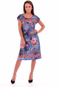 Платье женское "4-44б" масло (цветы, цвет синий)