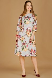 Платье женское "П401" трикотаж (цветы, цвет серый)
