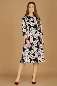 Платье женское "П401" трикотаж (3Д цветы, цвет черный)