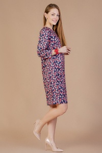 Платье женское "П349" вискоза (красные тюльпаны, цвет синий)