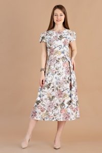 Платье женское "П404" трикотаж (цветы, цвет белый)