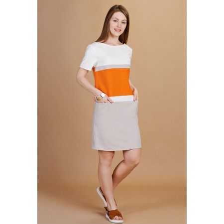 Платье женское "П382" хлопок, полиэстер (цвет серый с оранжевым)