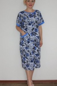 Платье женское "П1169" кулирка (цвет синий, серый)