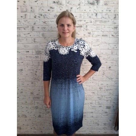 Платье женское "П2023" полиэстер (принт, цвет синий)