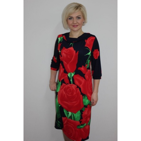 Платье женское "П1134.1" масло (красные розы, цвет черный)