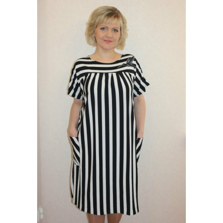 Платье женское "П626.1" вискоза (полоса, цвет черно-белый)
