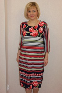 Платье женское "П2126" масло (тюльпаны, цвет синий, красный)