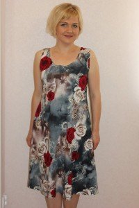 Платье женское "П966" кулирка (цветы, цвет серый, синий)