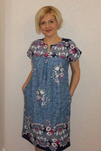 Платье женское "П1113" кулирка (принт, цвет голубой)