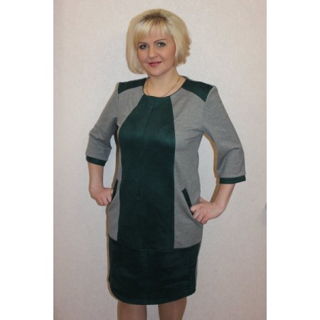 Платье женское "П2080.1" полиэстер (цвет изумрудный, серый)